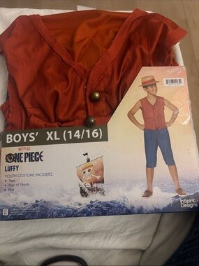 One Piece Luffy Boys' Costume Vest in Red-Orange